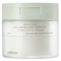 Пилинг-пэды от воспалений для проблемной кожи Celimax Jiwoogae cica BHA blemish toner pad 60 шт